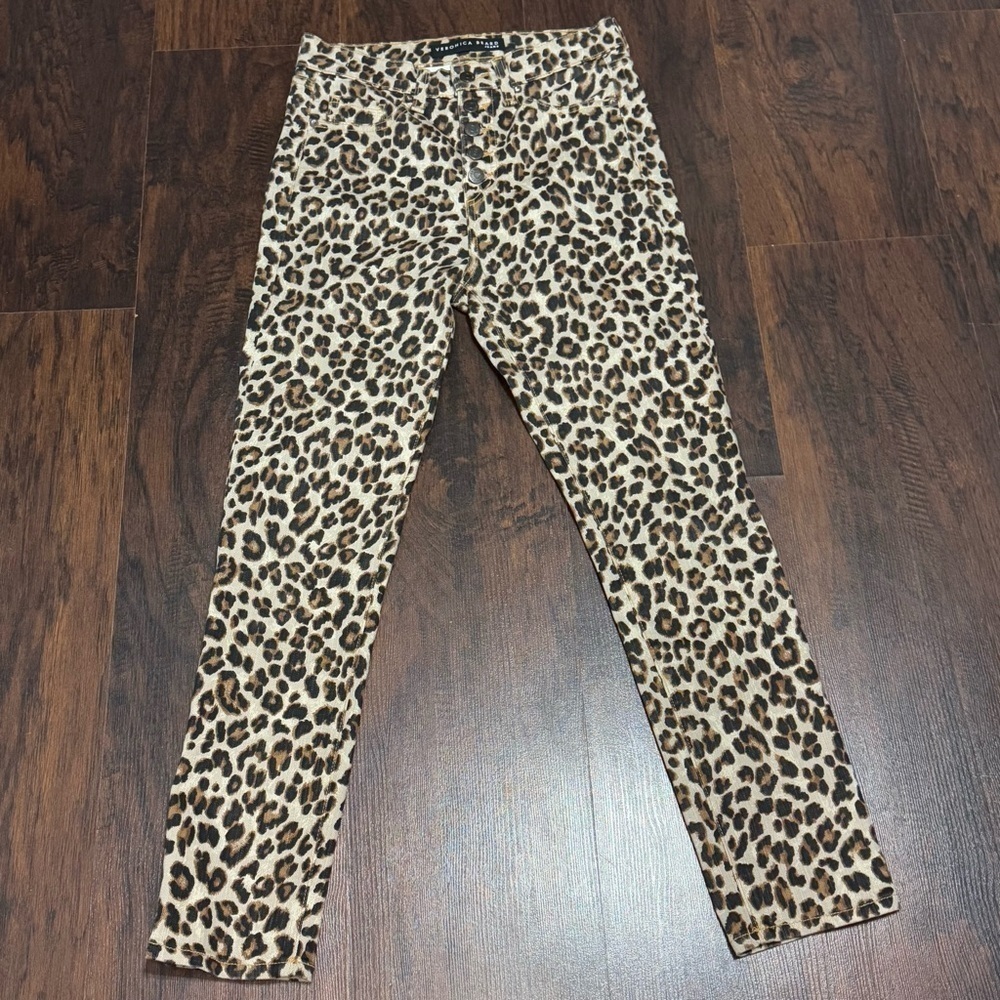 Veronica Beard Jeans Debbie 10” Leopard Print High Rise Skinny Jeans  26 Euc